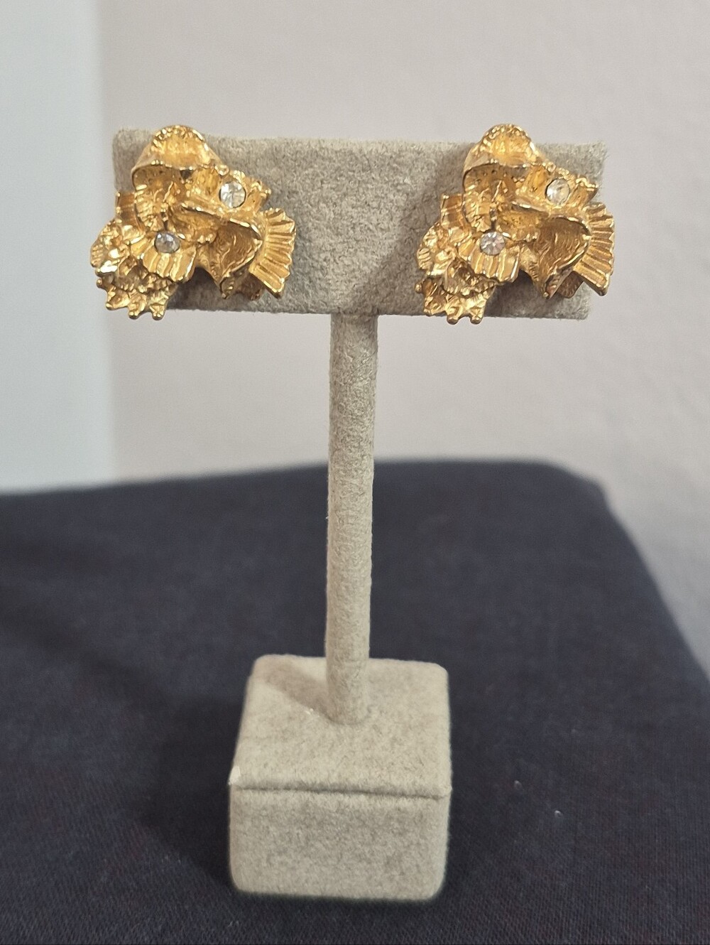 Vintage Christian Lacroix Bijoux Gold-Tone Earrings with Crystal Rhinestones